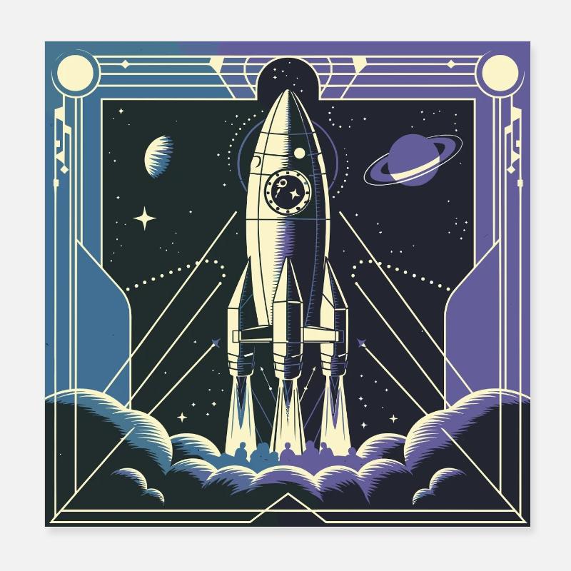 Fusée Art Déco – Design spatial de science-fiction vintage Poster 20 x 20 cm