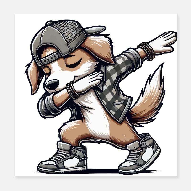 Bande dessinée de dabbing de chien Poster 20 x 20 cm