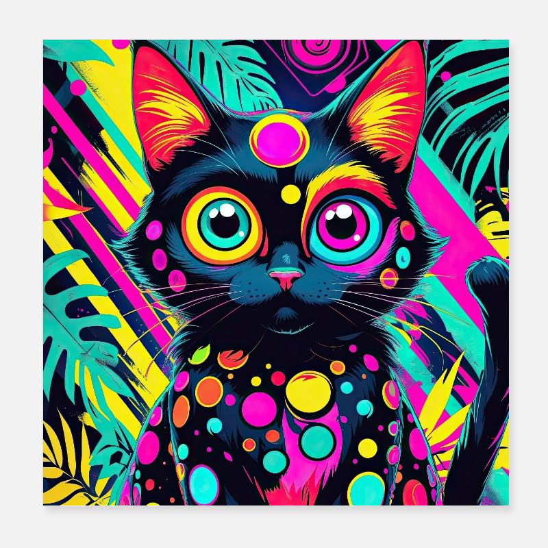 style de dessin animé de couleur néon chat chien art design cool Poster 20 x 20 cm