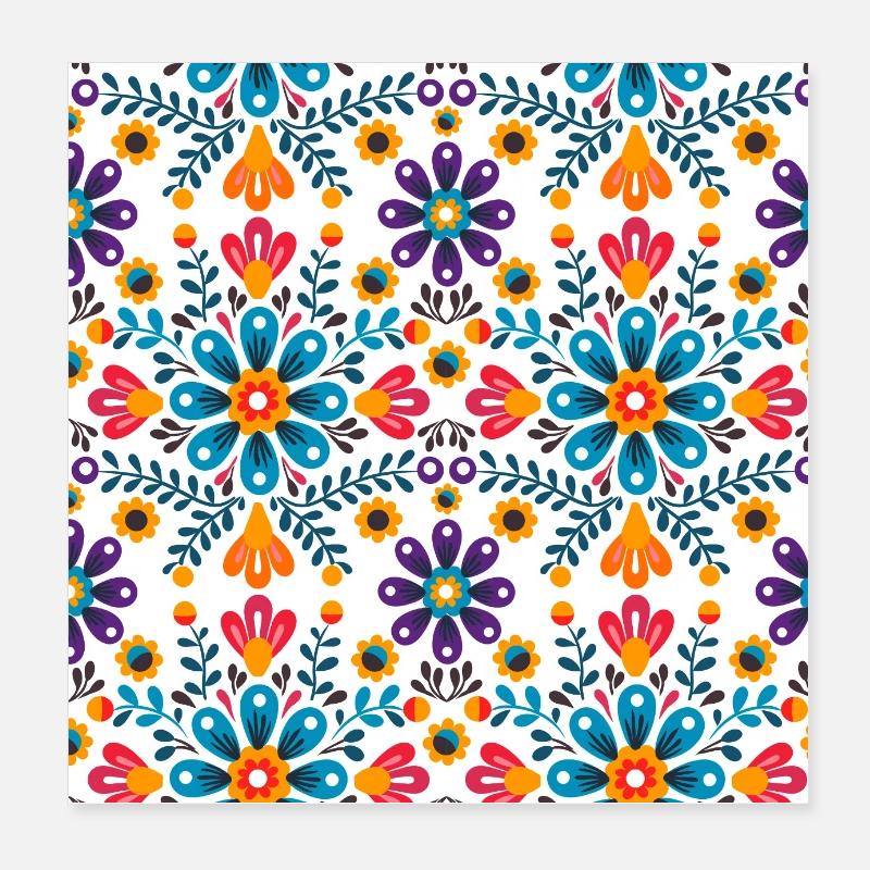 Colourful Folk Floral Pattern – Traditional Art Poster 8" x 8" (20x20 cm)