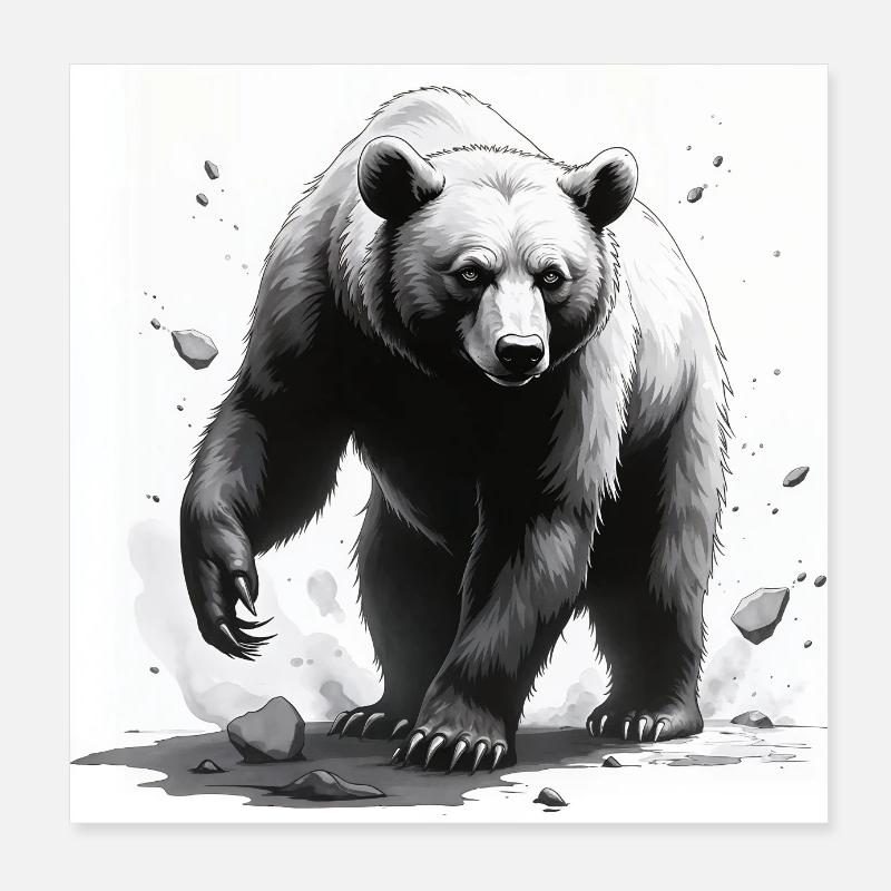 Ours Noir Blanc Poster 20 x 20 cm