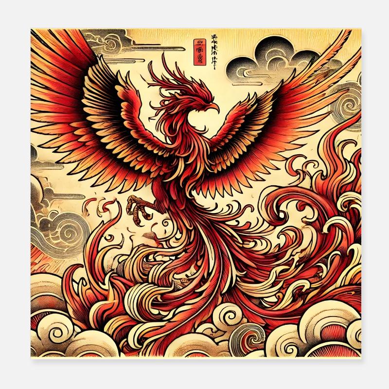 Japanese style Phoenix Poster 8" x 8" (20x20 cm)