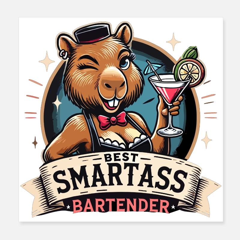 Bartender Barmaid Capybara Capy Gift Poster 8" x 8" (20x20 cm)