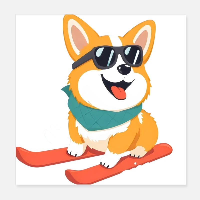 Mignon corgi skiant Poster 20 x 20 cm