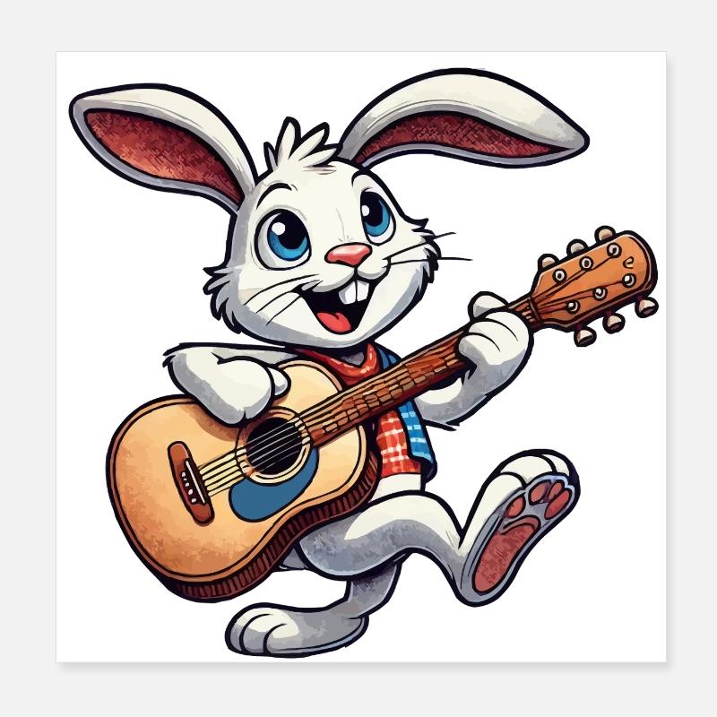 Bande dessinée de guitare de lapin Poster 20 x 20 cm