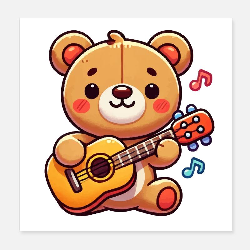 Teddy Bear Guitar Poster 8" x 8" (20x20 cm)