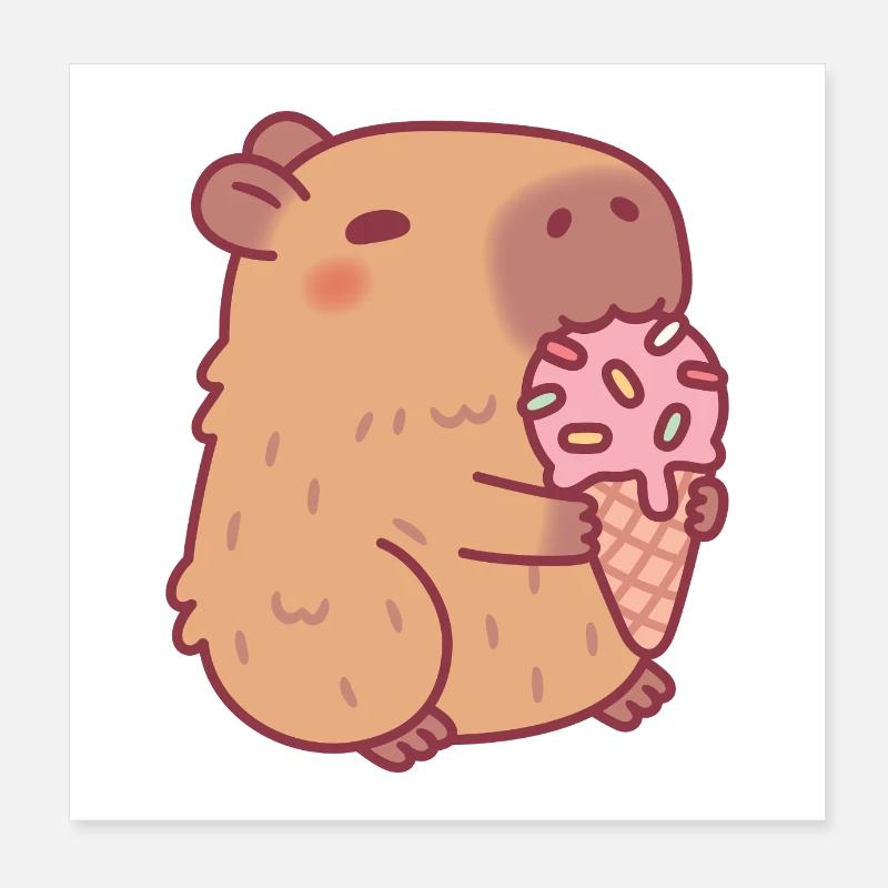 Capybara mignon mangeant de la glace Poster 20 x 20 cm