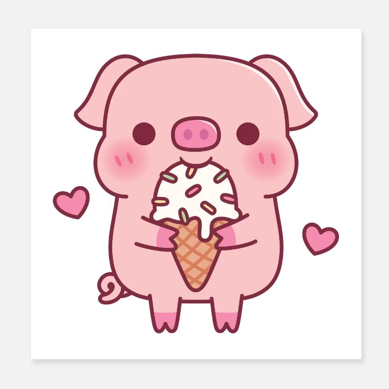 Mignon cochon aime la glace Poster 20 x 20 cm