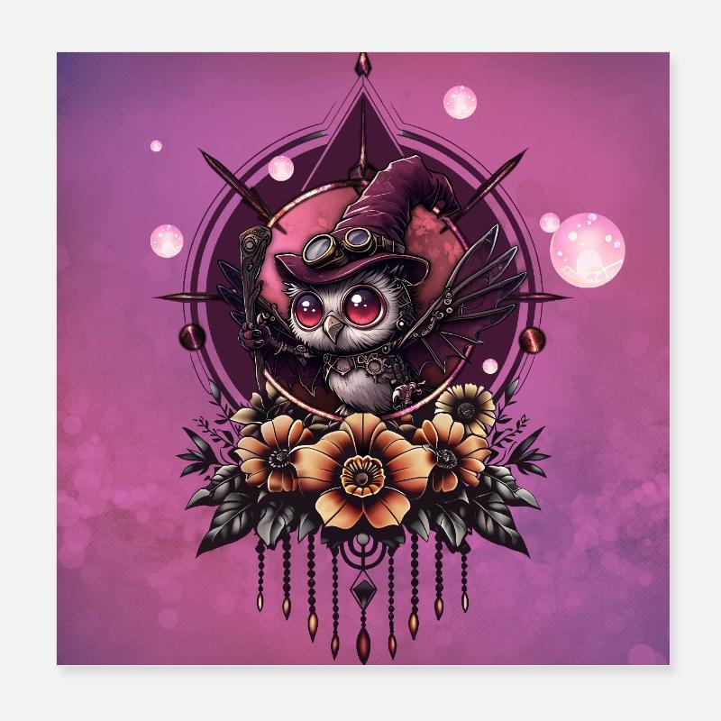 Die Steampunk-Eule: Hüter der Geheimnisse. Poster 20x20 cm