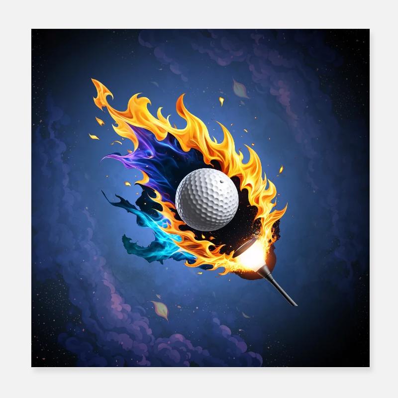 Flaming Intensity: Der Golfball in Aktion. Poster 20x20 cm