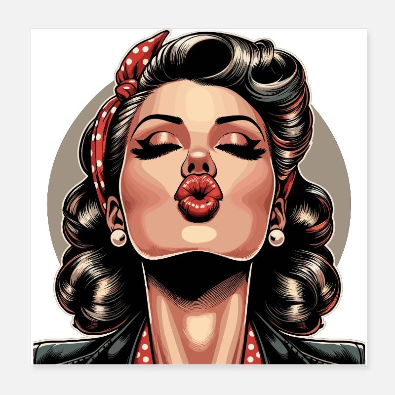 Rockabilly Kussmund rote Lippen Retro Geschenk Poster 20x20 cm