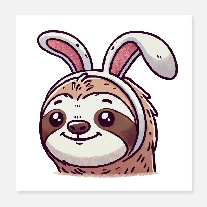 Sloth Sloth Bunny Poster 8" x 8" (20x20 cm)