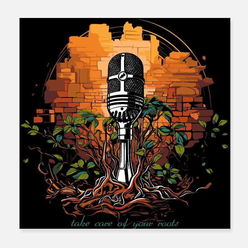 Microphone singer roots Poster 8" x 8" (20x20 cm)