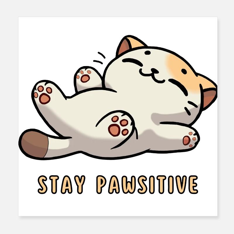 Stay Pawsitive – Cute Cat with Saying Poster 8" x 8" (20x20 cm)