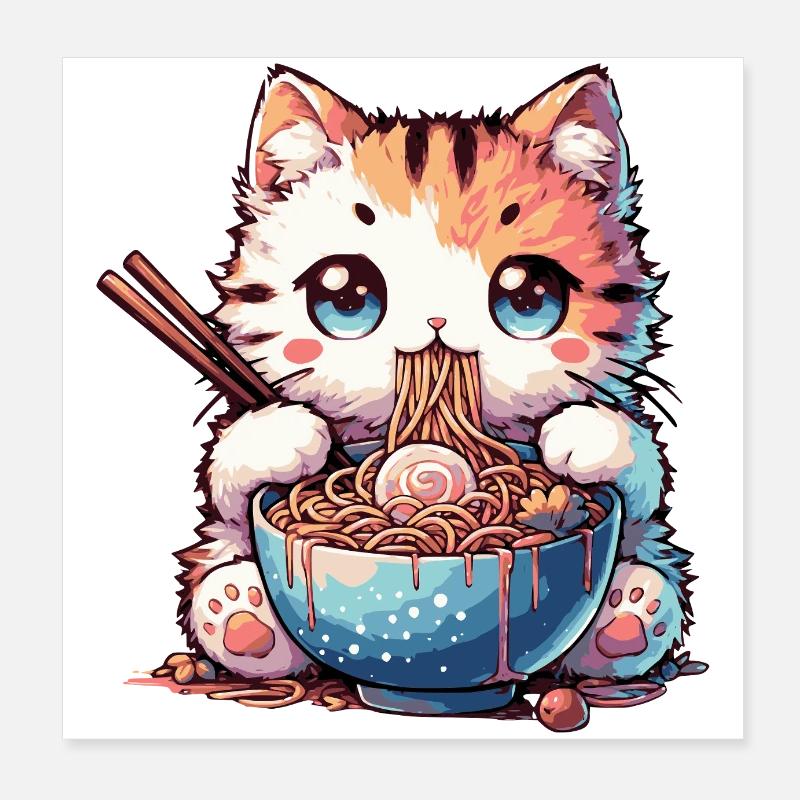 Ramen Nudeln Katze Poster 20x20 cm