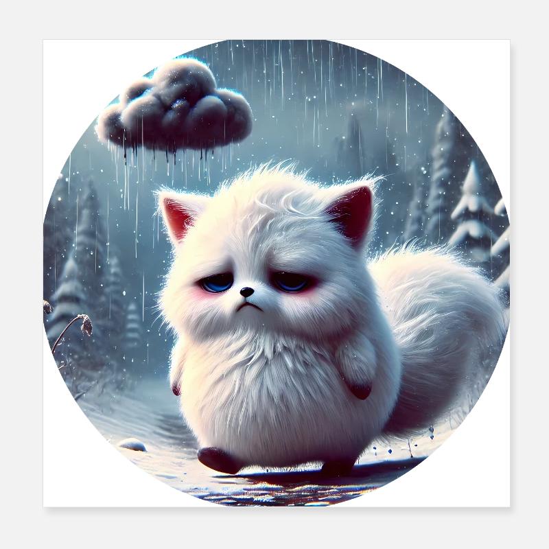 Trauriger Polarfuchs im eisigen Regen Poster 20x20 cm