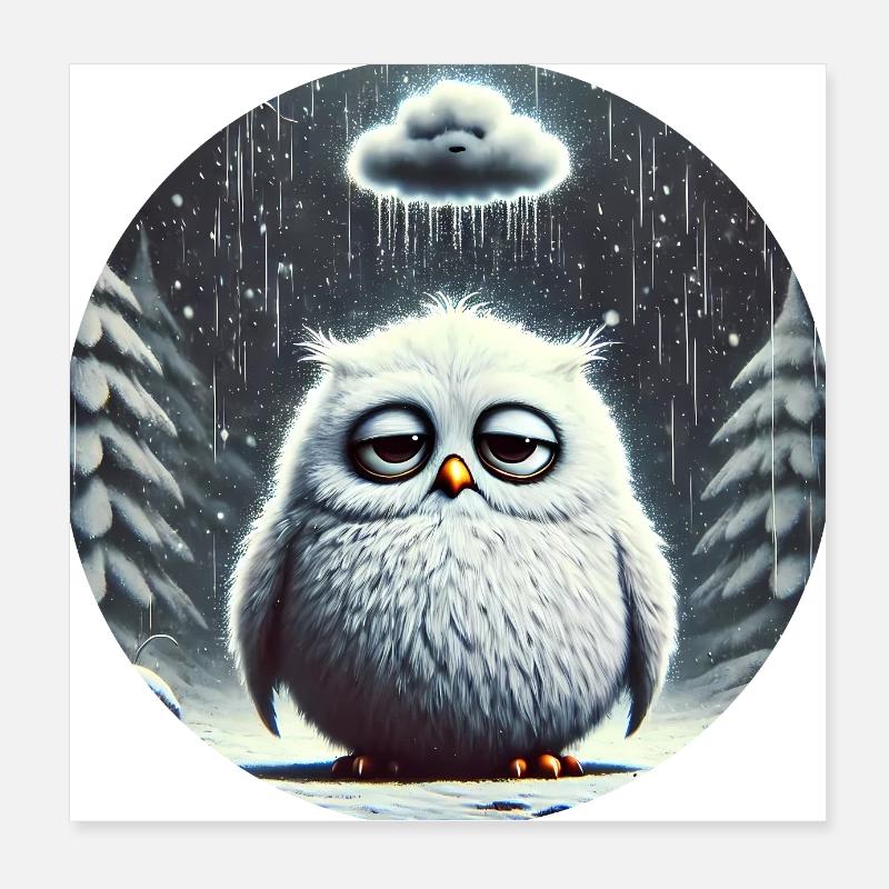 Eule Triste im eisigen Regen Poster 20x20 cm
