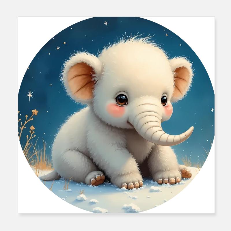 Baby Elephant on the Sand Poster 8" x 8" (20x20 cm)