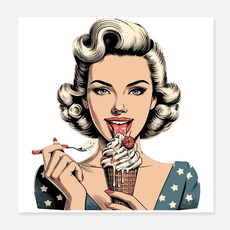 Pin Up Retro Rockabilly Eiscreme Softeis Geschenk Poster 20x20 cm