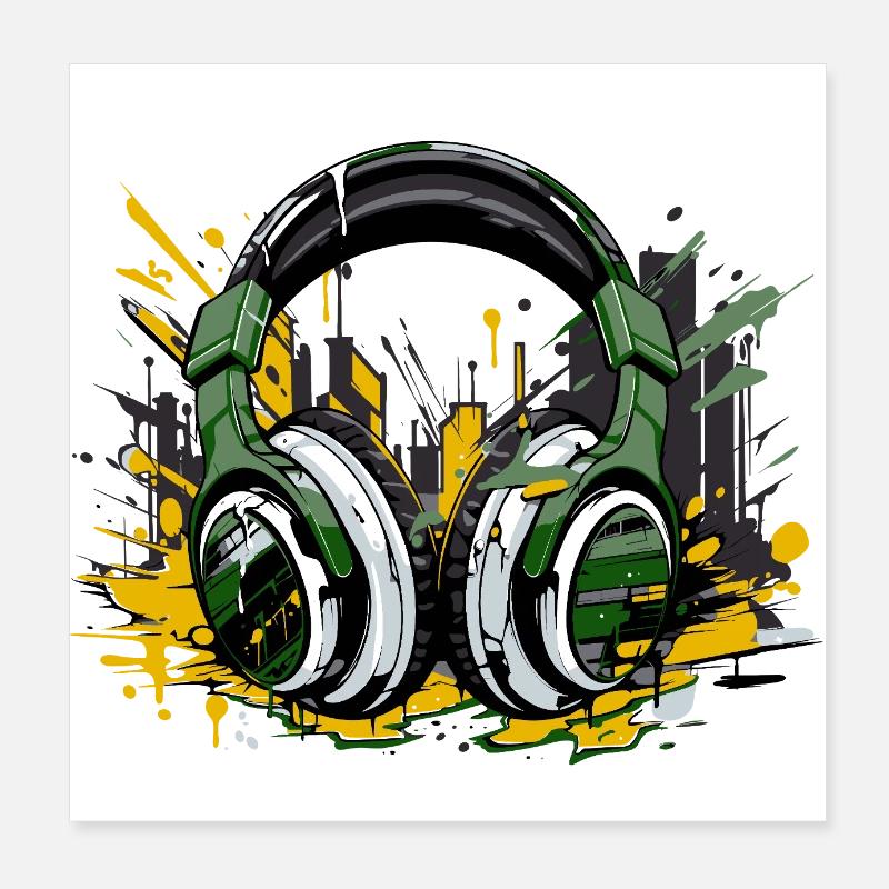 Headphones music dj equipment Poster 8" x 8" (20x20 cm)