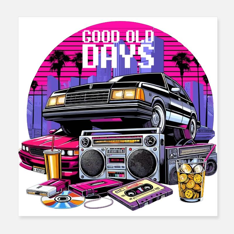 Good Old Times Cassette 90s Retro Gift Poster 8" x 8" (20x20 cm)