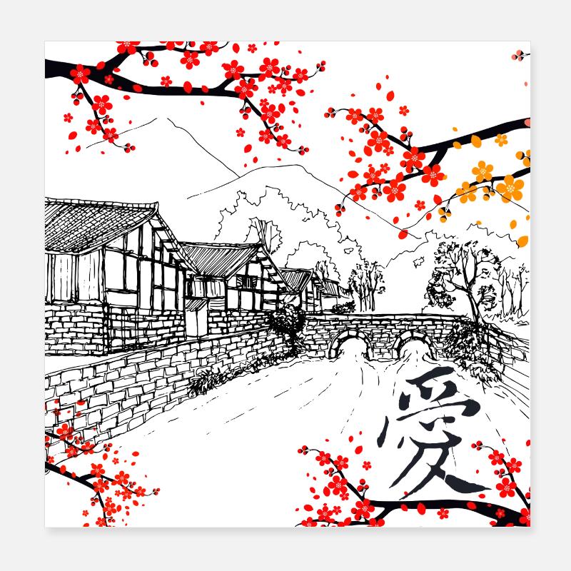 Chinesischer Liebescharakter, 爱, traditionelle chinesische Kunst Poster 20x20 cm