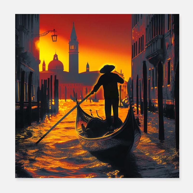 Venice Gondolier Poster 8" x 8" (20x20 cm)