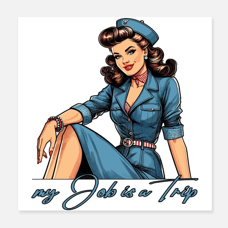 Pin Up Retro Stewardess Beruf Reise Geschenk Poster 20x20 cm