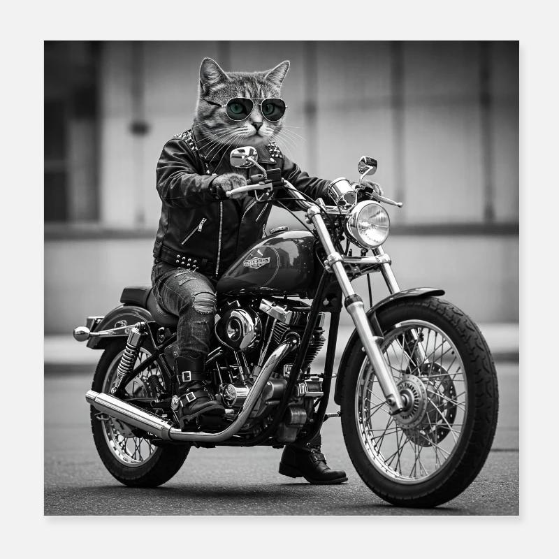 Rock Biker Cat: Cool and Original Design Poster 8" x 8" (20x20 cm)