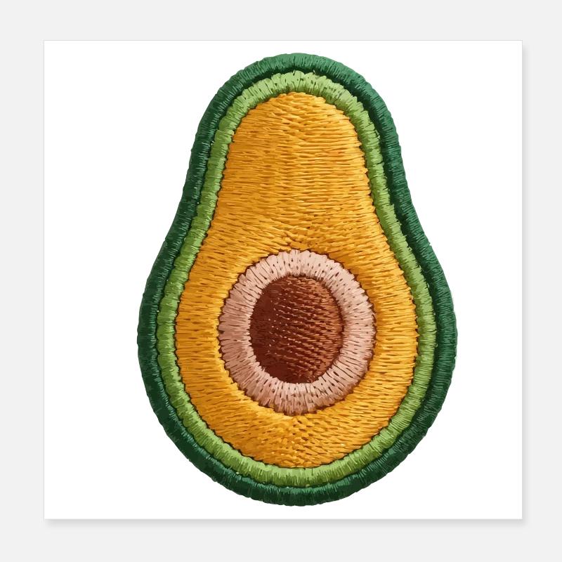 Bestickte Avocado - Poster 20x20 cm - Weiß
