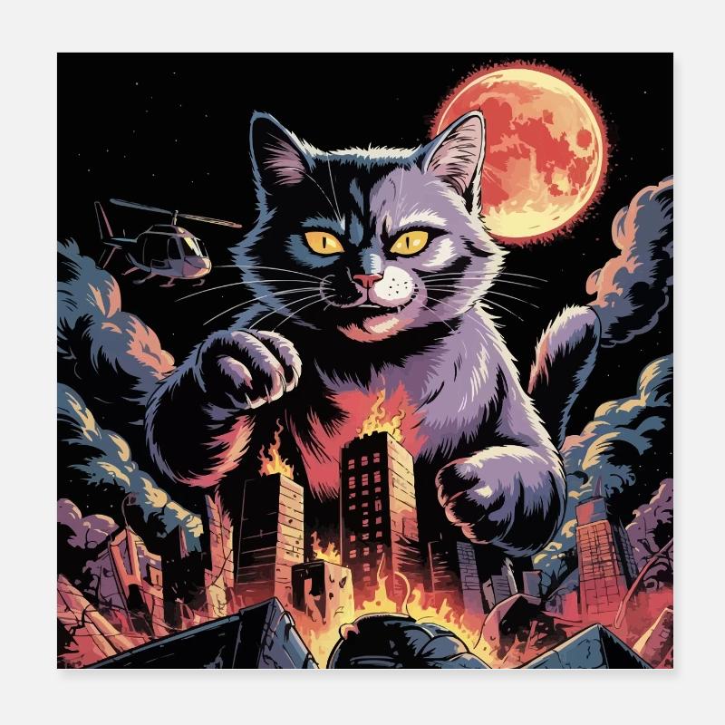Catzilla Poster 20x20 cm