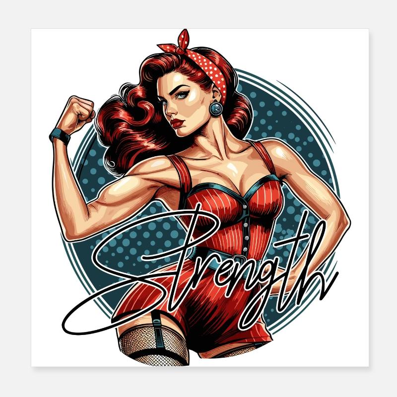 Strength Strong Woman Rockabilly Suspender Gift Poster 8" x 8" (20x20 cm)