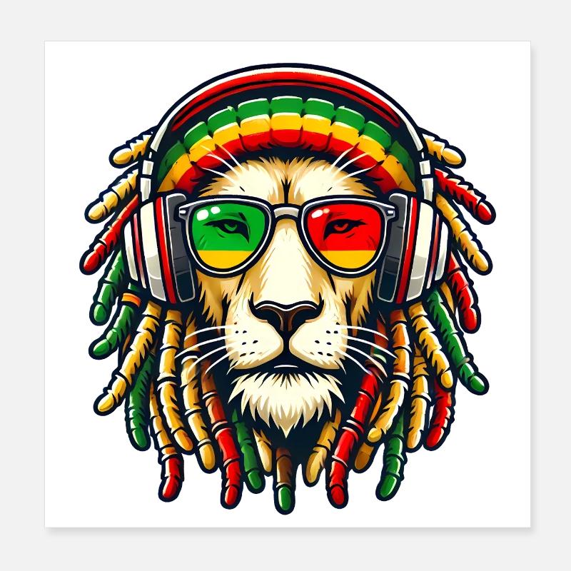 Reggae Lion Rasta Jamaica Poster 8" x 8" (20x20 cm)