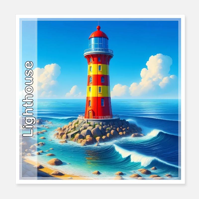 Fyrtårn - Poster 20x20 cm - hvid