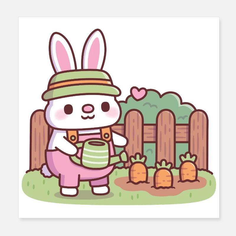 Süßer Hasengärtner gießt Karotten Poster 20x20 cm