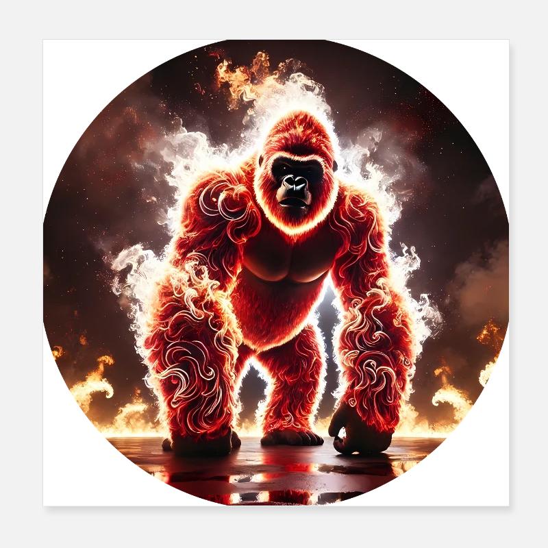 Fire Gorilla in the Burning Jungle Poster 8" x 8" (20x20 cm)
