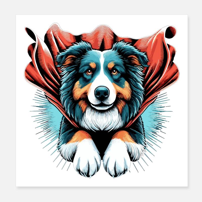 Super Dog Australian Shepherd Sheppie Gift Poster 8" x 8" (20x20 cm)