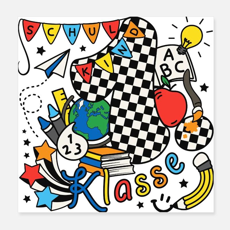Schulkind 2026 Einschulung erste Klasse Doodle Poster 20x20 cm