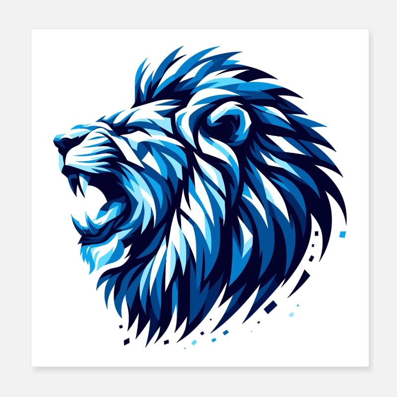 Lion Roars Blue Accents Geometric Gift Poster 8" x 8" (20x20 cm)