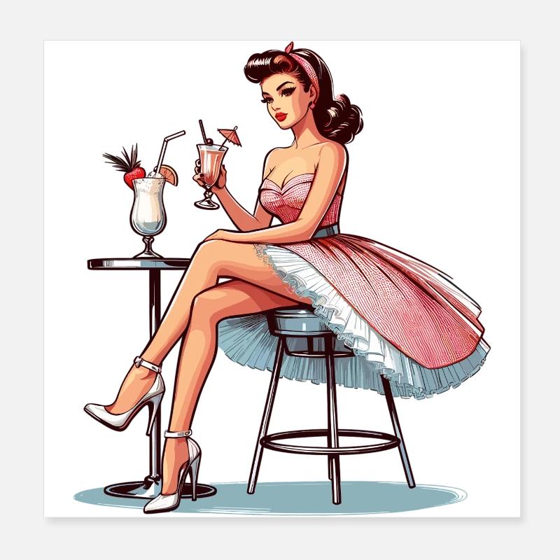 Frau Rockabilly Pina Colada Geschenk Poster 20x20 cm