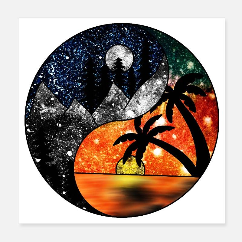 Kosmische Yin- und Yang-Landschaften Poster 20x20 cm
