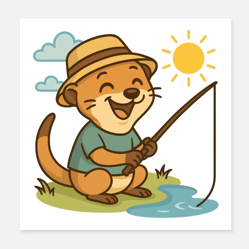 Pêche à la loutre amusante - Conception d’animal mignon Poster 20 x 20 cm