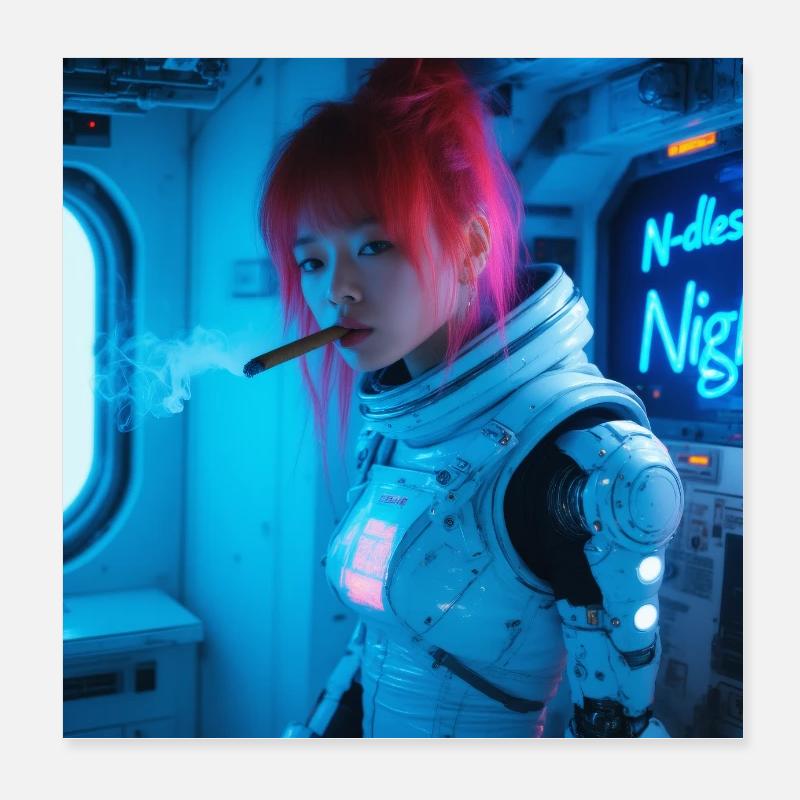 Soldat de l’espace avec un cigare Poster 20 x 20 cm