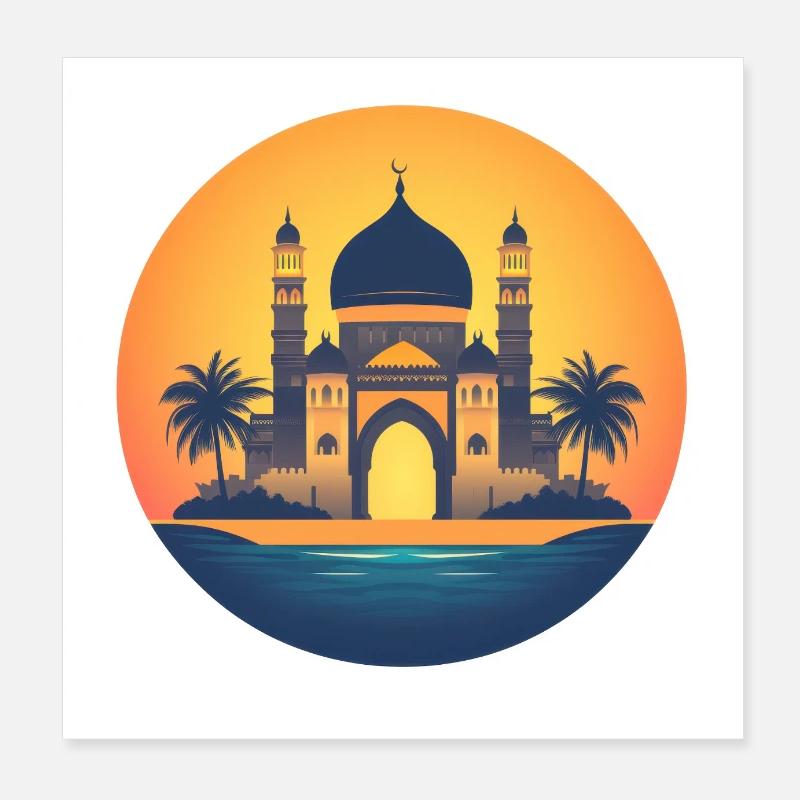 Golden Dusk Mosque Poster 8" x 8" (20x20 cm)