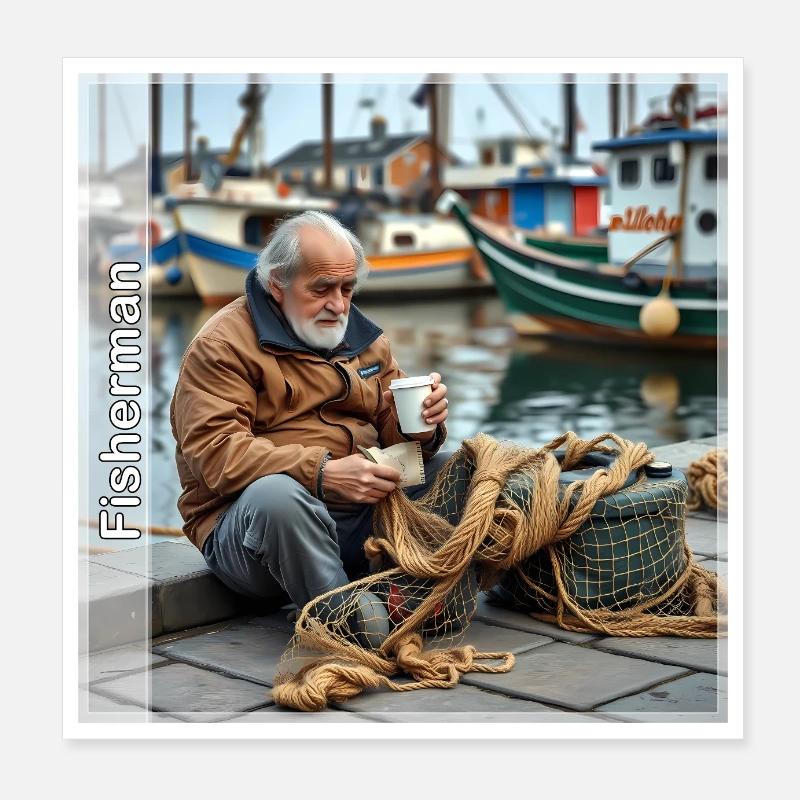 Pêcheur - Poster 20 x 20 cm - blanc