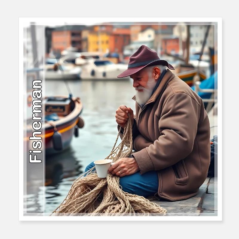 Pêcheur - Poster 20 x 20 cm - blanc