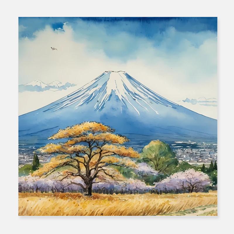 Frühlingsblick auf Fuji Poster 20x20 cm