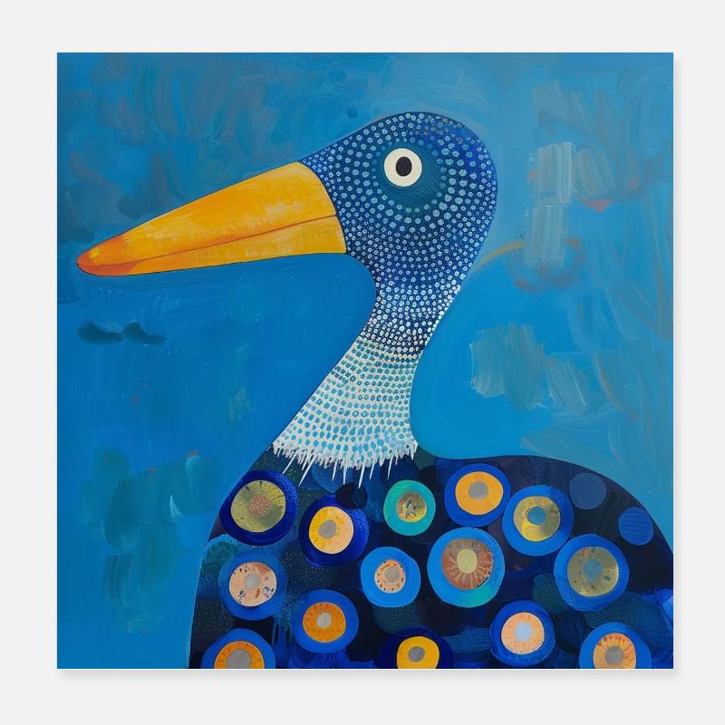 Blue Colorful Duck Stylized Abstract Nursery Poster 8" x 8" (20x20 cm)