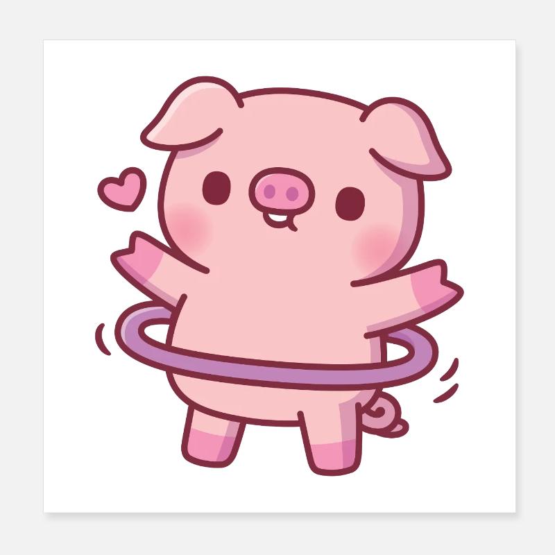 Cochon mignon avec cerceau Poster 20 x 20 cm
