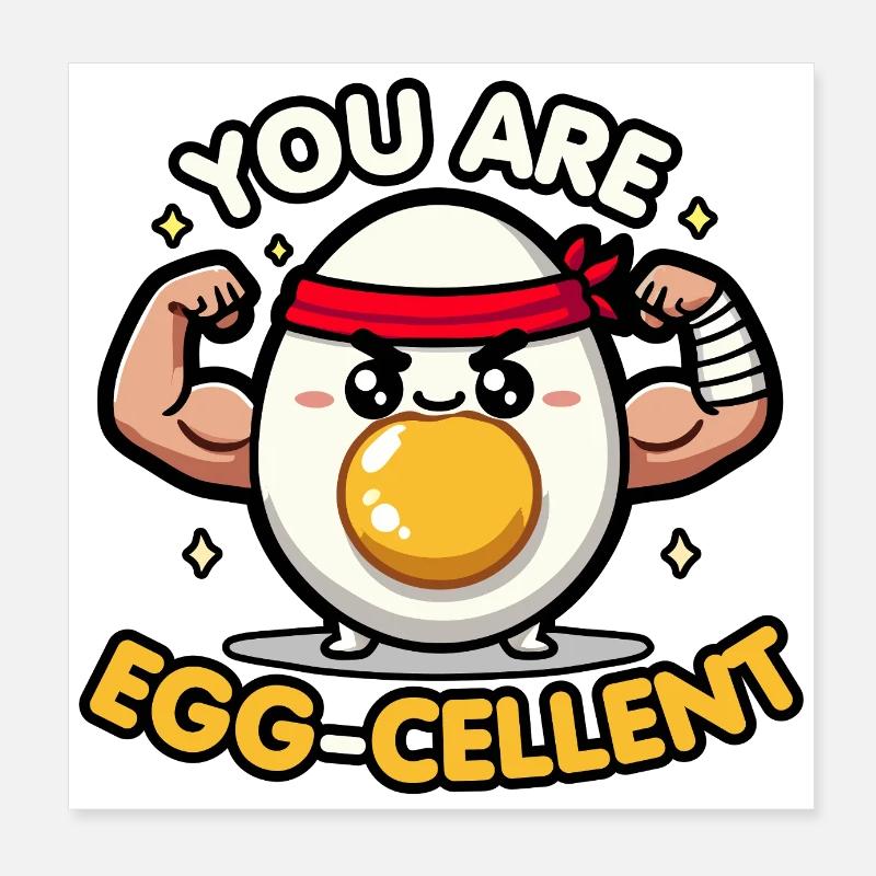 Kawaii Chibi Ei Du bist Egg-cellent Lustiges Essen Wortspiel Poster 20x20 cm